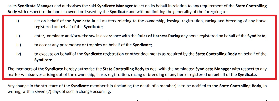 Syndicate Manager and Change of Ownership Rules NSW (Abridged)