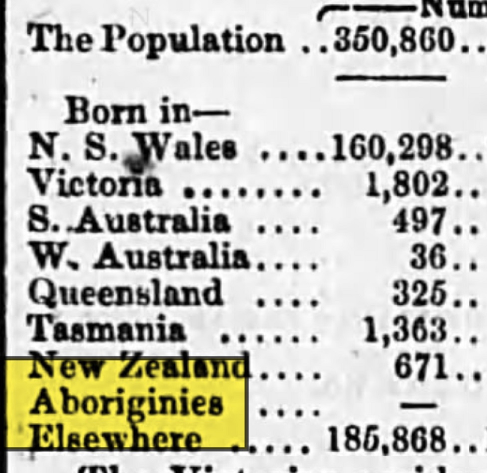 How Many First Australians Were Born in Australia According to the 1861 Census? – None – Us Racist? – Never! – God Save the Queen