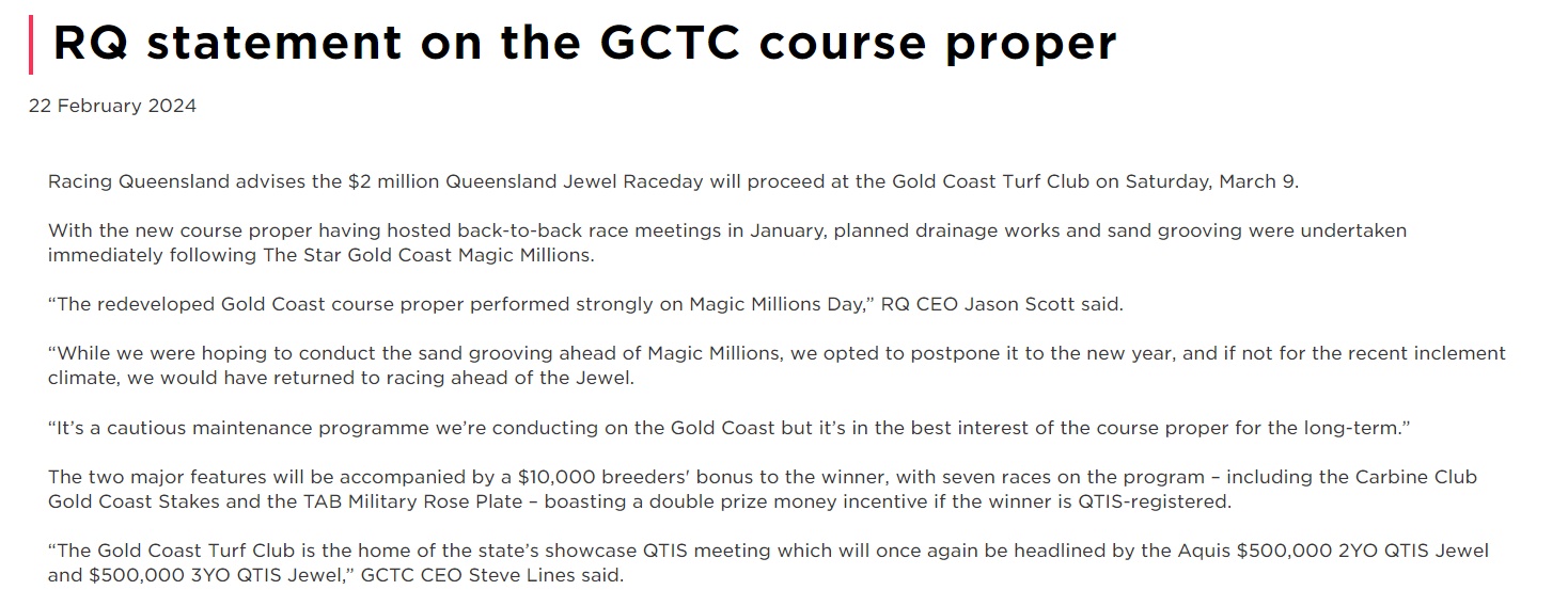 A Cautious Approach, Or a New $63 Million Track With Major Problems? – Another New Twist in the Gold Coast Saga