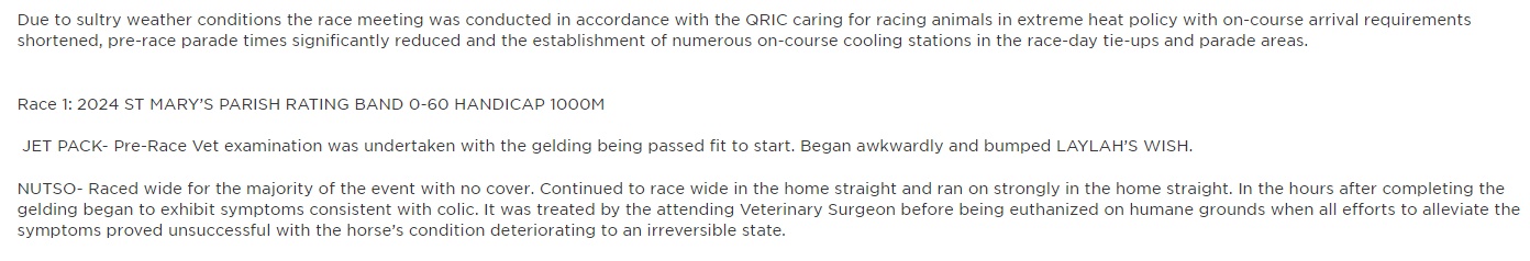 QRIC Implies That Nutso Died of Colic, Not Heatstroke – But There are More Questions Than Answers