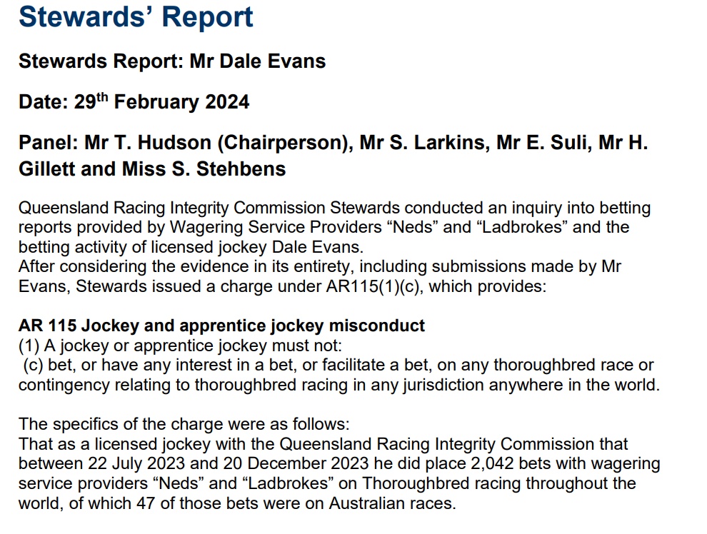 Greg From Gundagai Wants to Know What Help the Industry Will Give Jockey Evans to Recover From His Gambling Addiction?