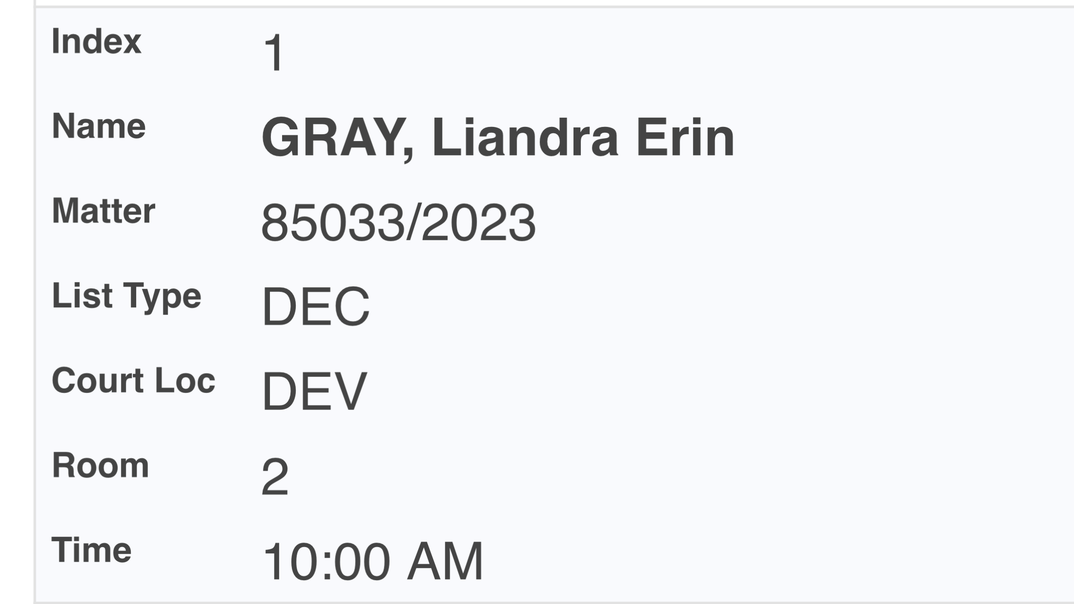 Liandra Gray Decision Now Due on Wednesday Morning