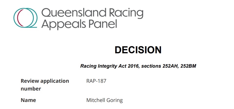 Mitch Goring Wins Appeal Against 8 Month DQ