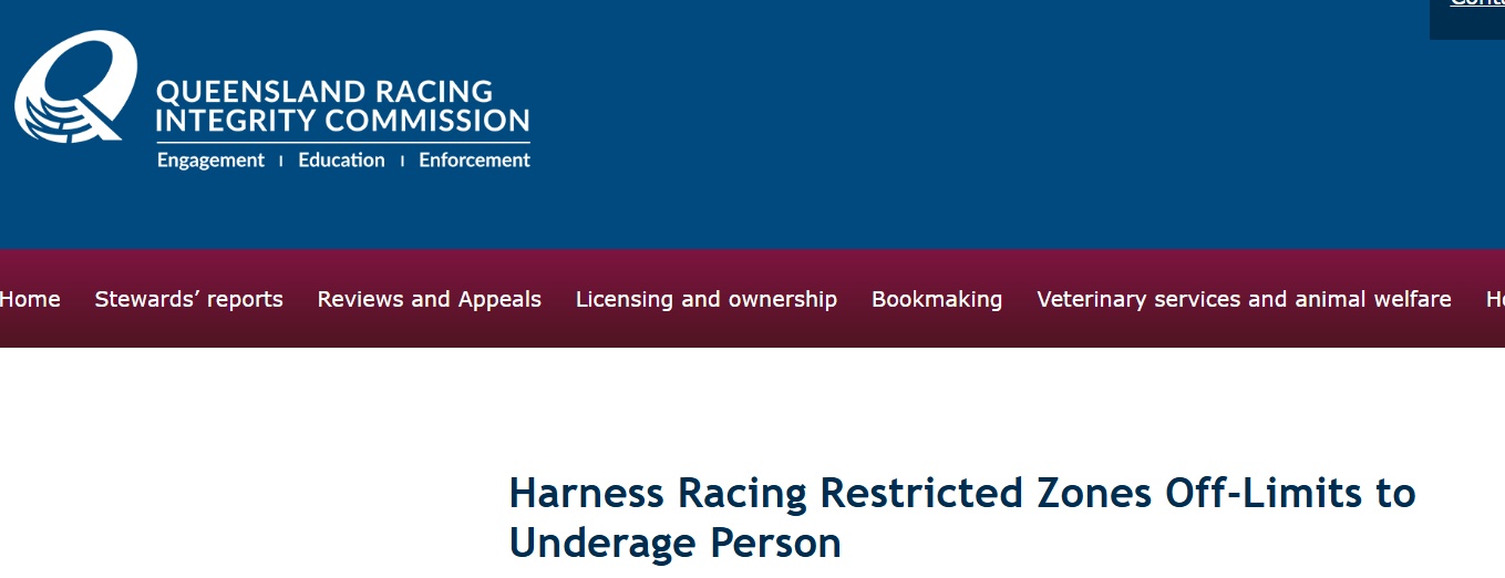 Harness Racing Restricted Zones Off-Limits to Underage Person