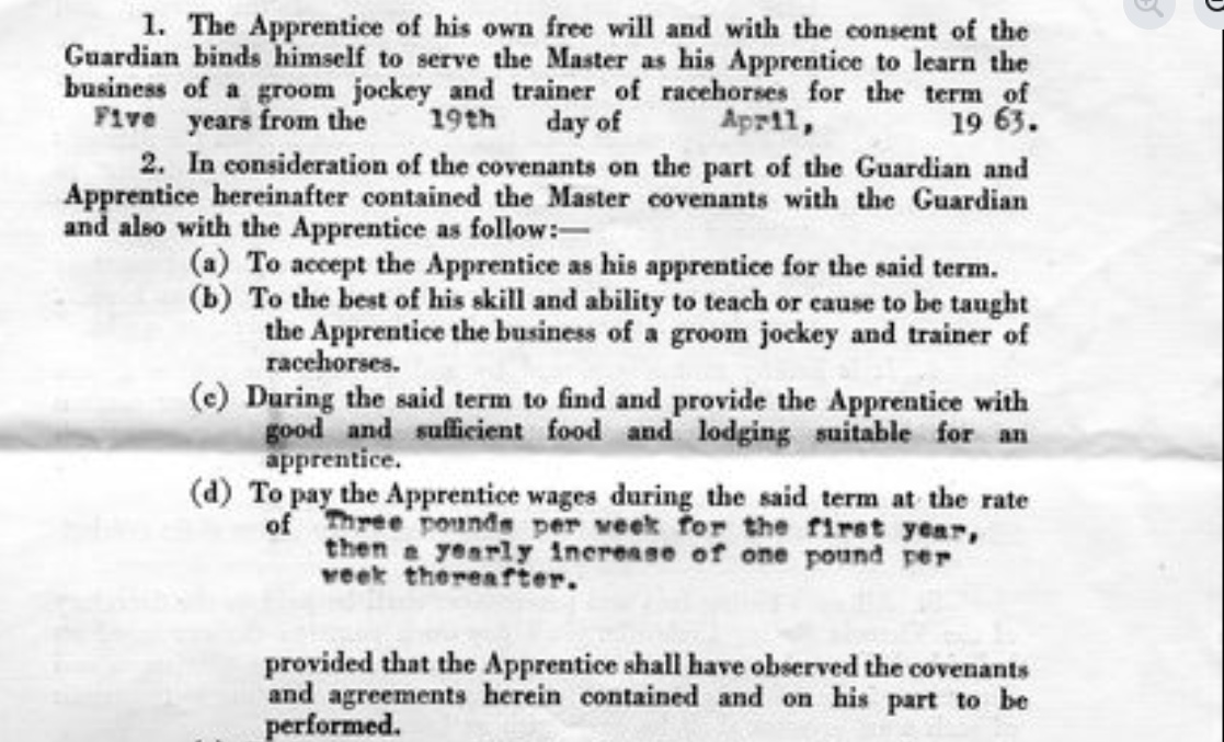 What an Apprentice Agreement Looked Like in the Days When a 25% Deduction Was Legal – And How Things Have Changed