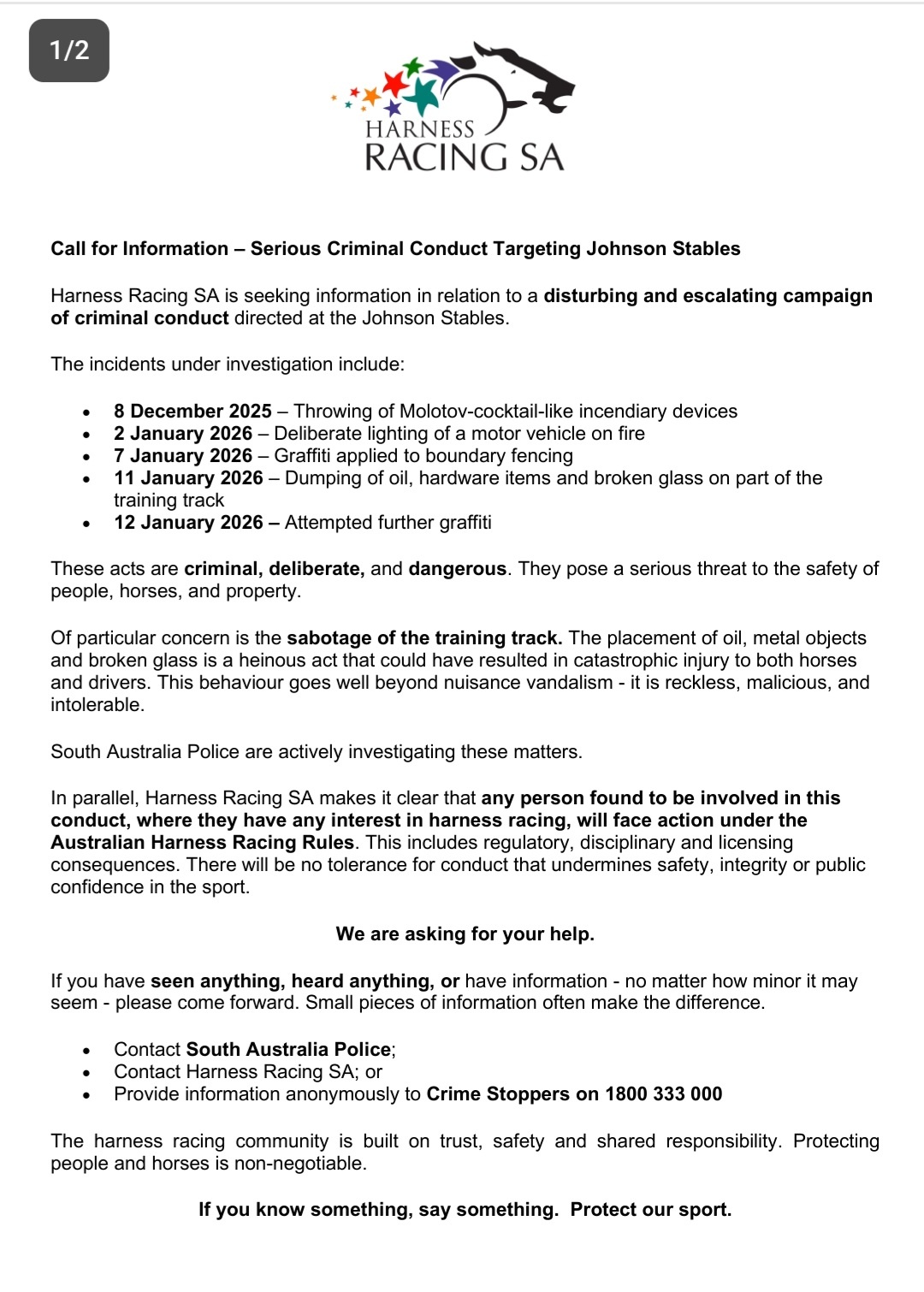 HRSA Seeks Information About Terror Attacks on Trot Family