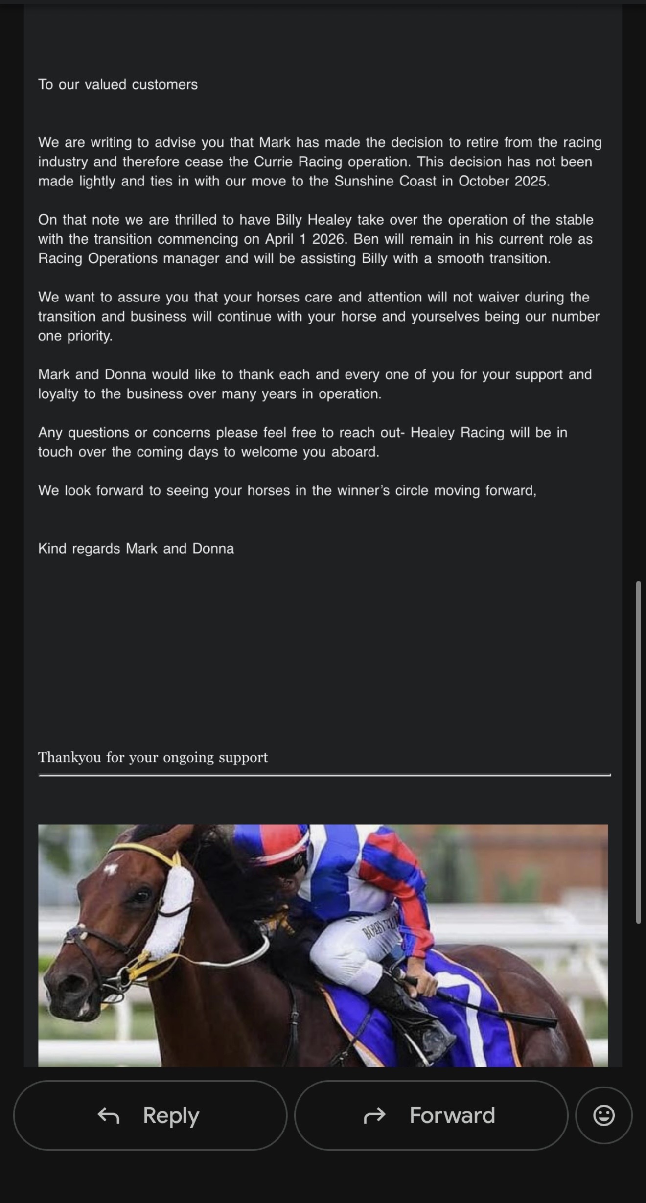 Boof Heads Off to the Retirment Barn